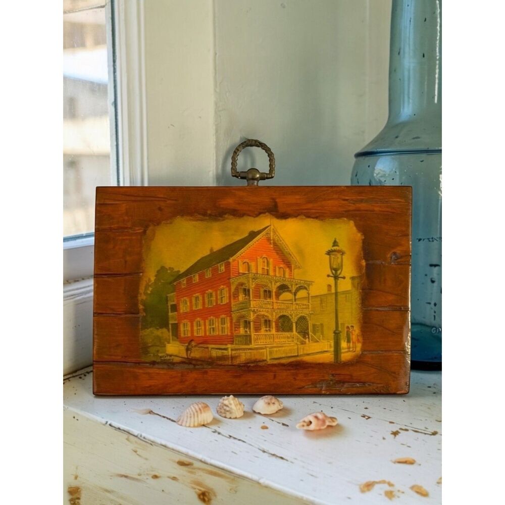 Vintage Cape May, NJ "The Pink House" Decoupage Wooden Wall Plaque Edith Perry